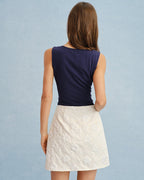 Apricot Jacquard Slit Mini Skirt
