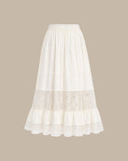 Apricot Lace Elastic Waist Midi Skirt