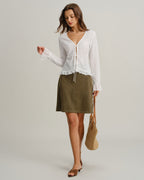 Green Suede Straight Mini Skirt