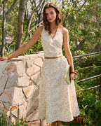 Beige Embroidery Midi Skirt