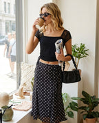 Black Polka Dot Mermaid Midi Skirt
