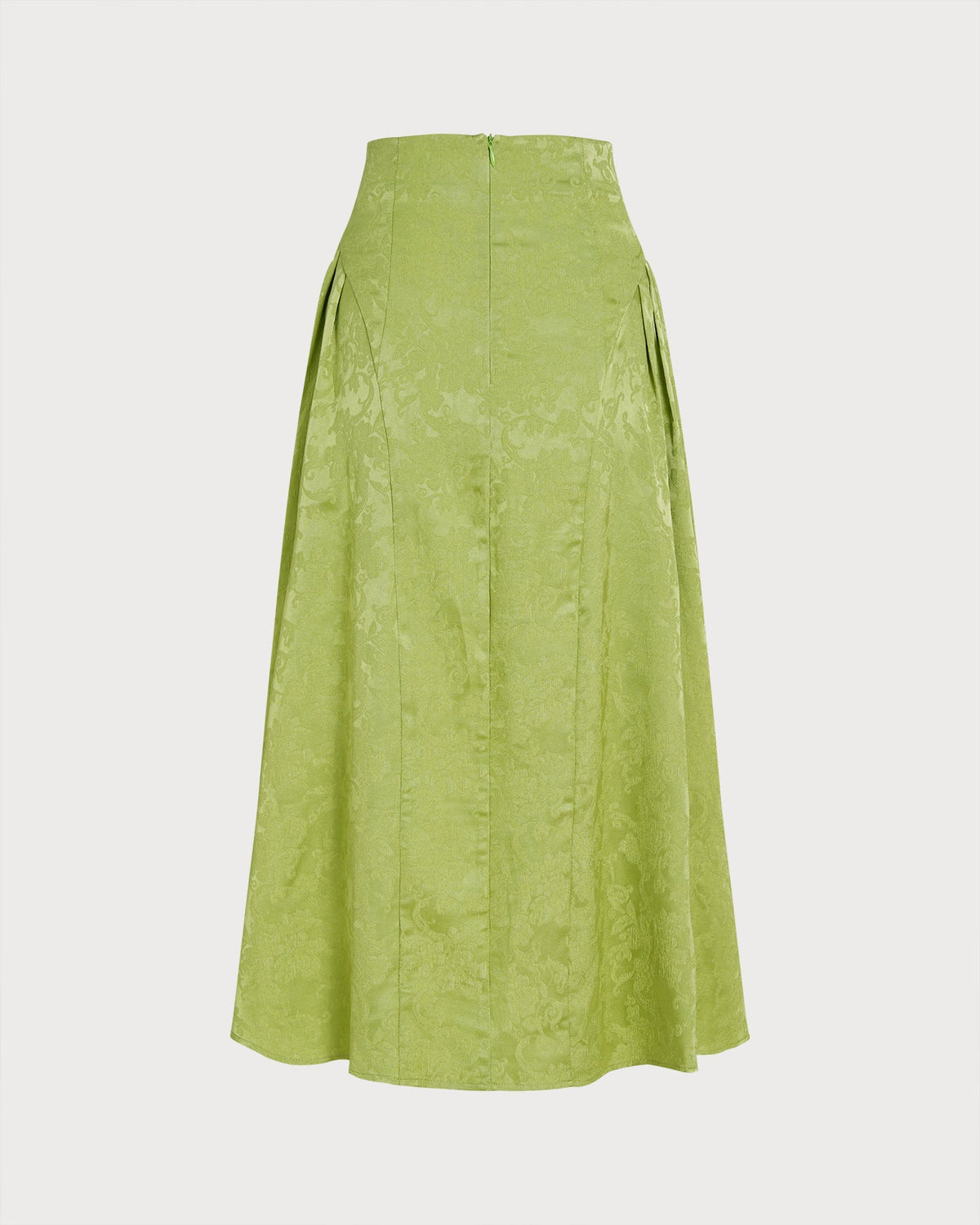 Green Jacquard Ruched Satin Midi Skirt