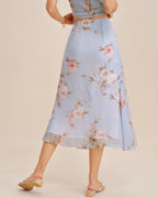 Light Purple Floral A-Line Midi Skirt