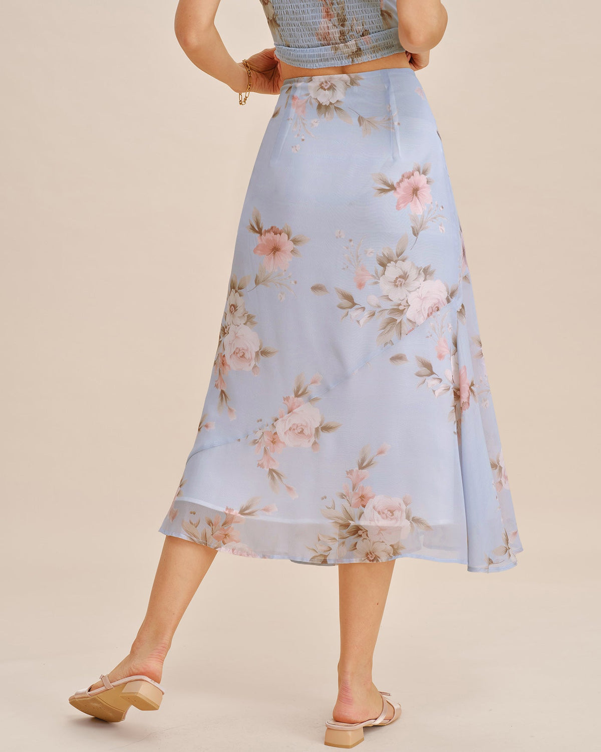 Light Purple Floral A-Line Midi Skirt
