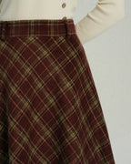 Red Plaid Floral Midi Skirt