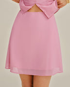Pink Solid Chiffon Mini Skirt