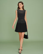 Black Polka Dot Splicing Mini Skirt