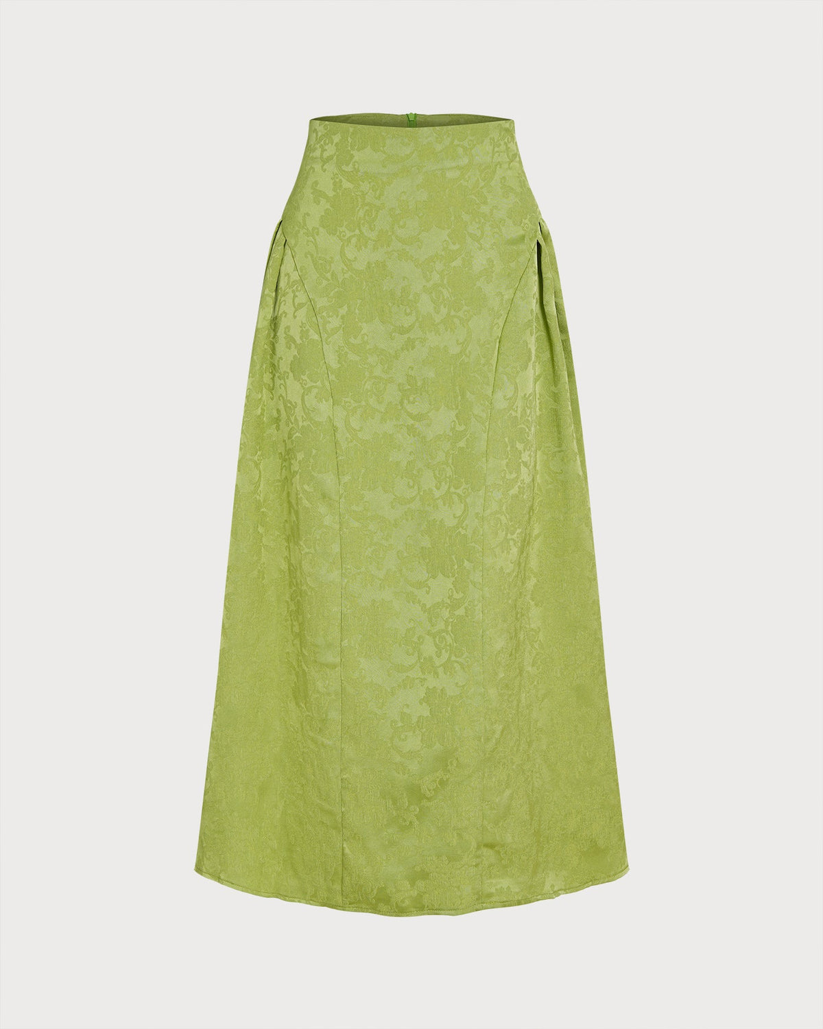 Green Jacquard Ruched Satin Midi Skirt