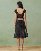 Black Polka Dot Mermaid Midi Skirt