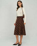 Red Plaid Floral Midi Skirt