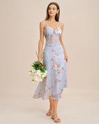 Light Purple Floral A-Line Midi Skirt