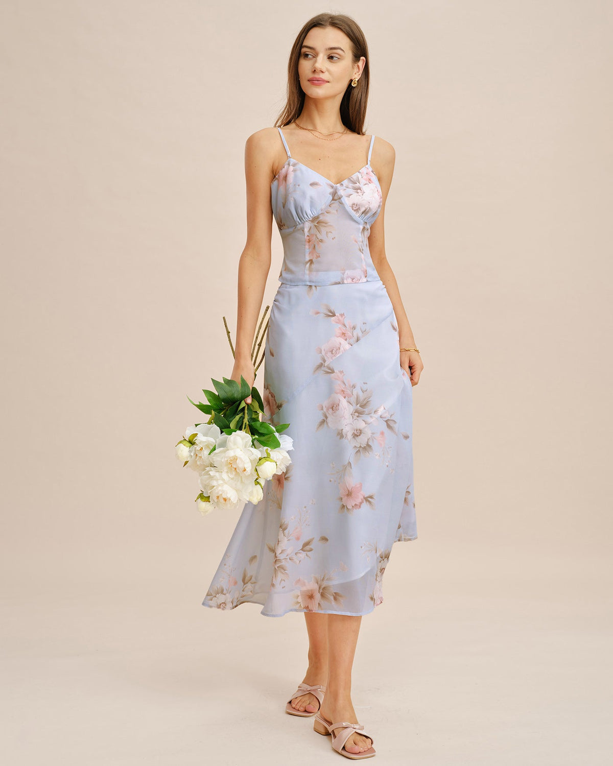 Light Purple Floral A-Line Midi Skirt