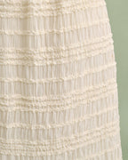 Apricot Elastic Waist Shirred Midi Skirt