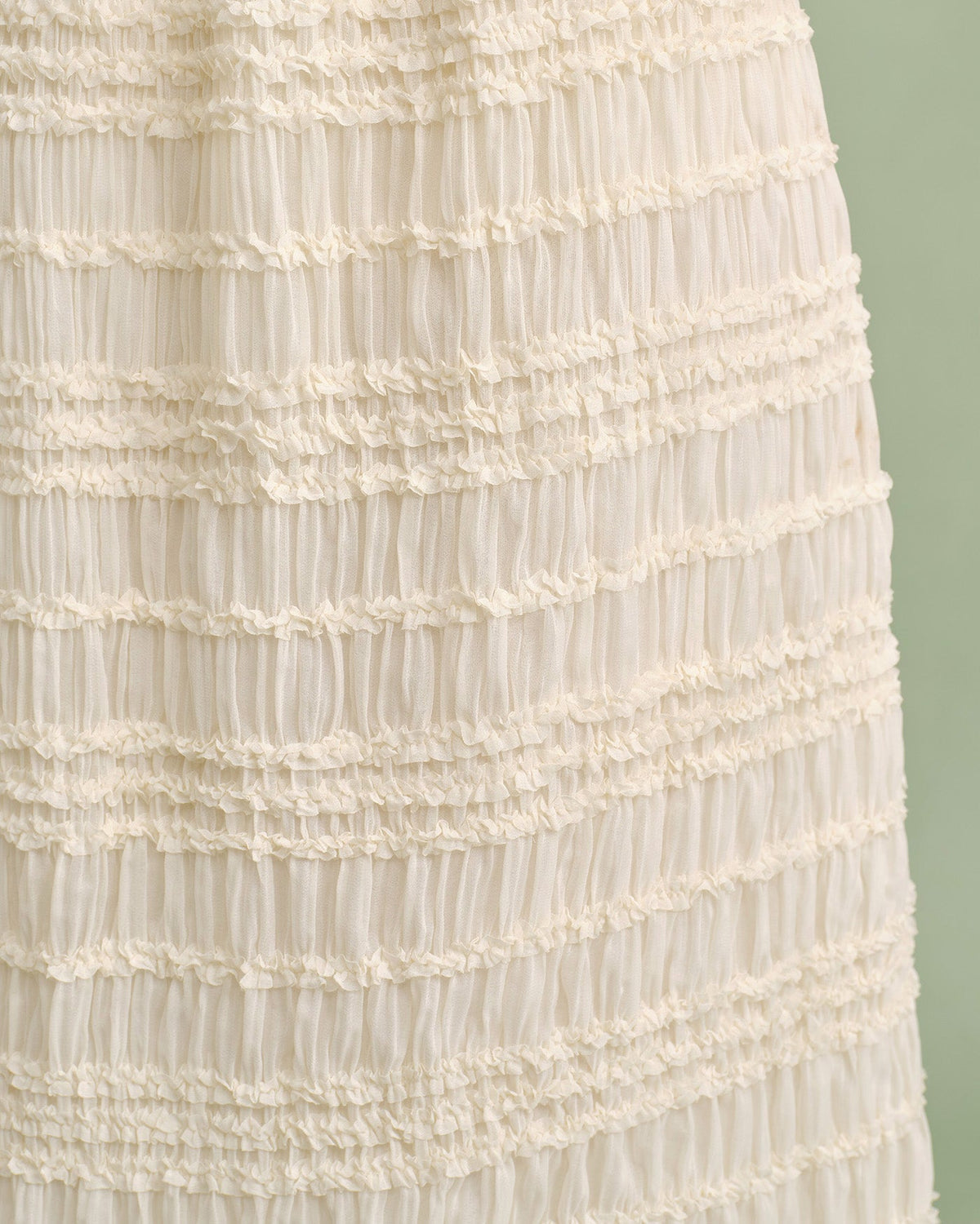 Apricot Elastic Waist Shirred Midi Skirt