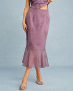 Purple Floral Mermaid Midi Skirt