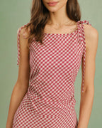 Red Boat Neck Plaid Tank Top