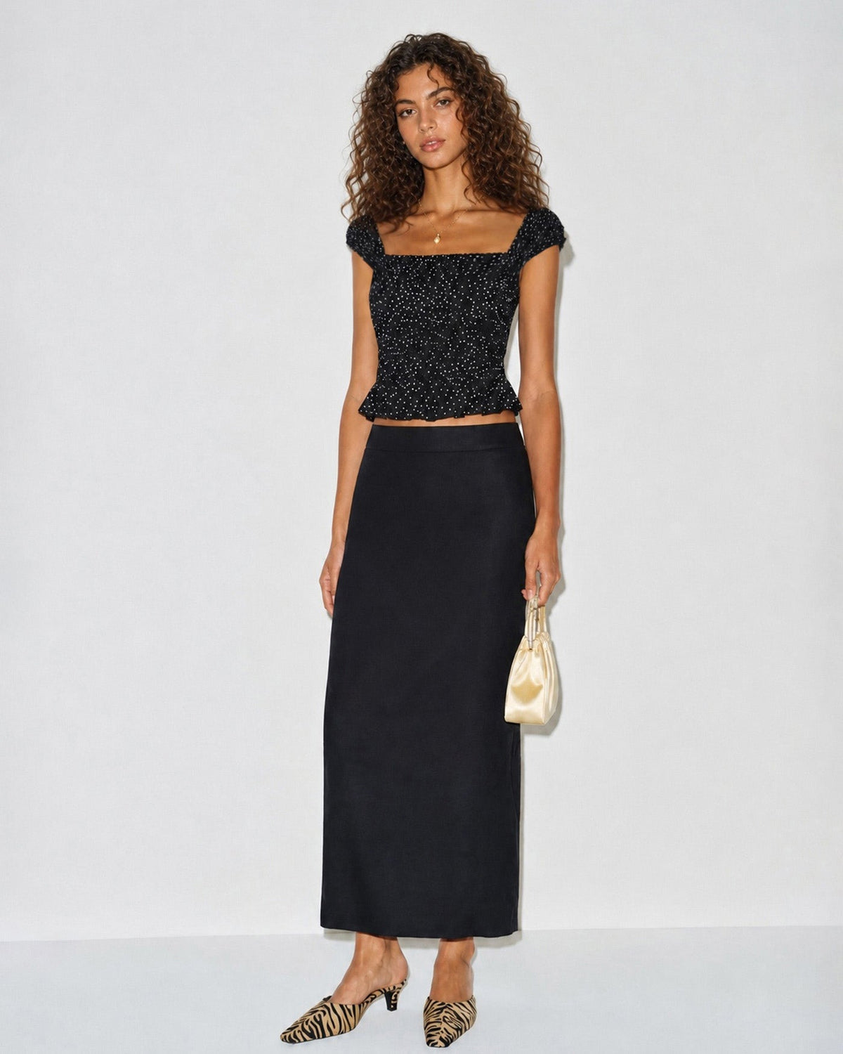 Black Square Neck Polka Dot Tank Top