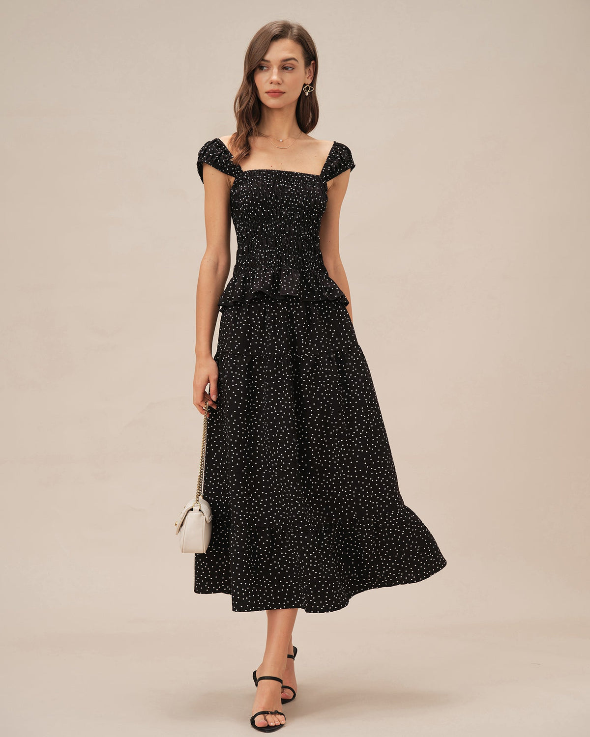 Black Square Neck Polka Dot Tank Top