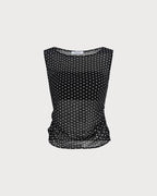 Black Boat Neck Polka Dot Tank Top