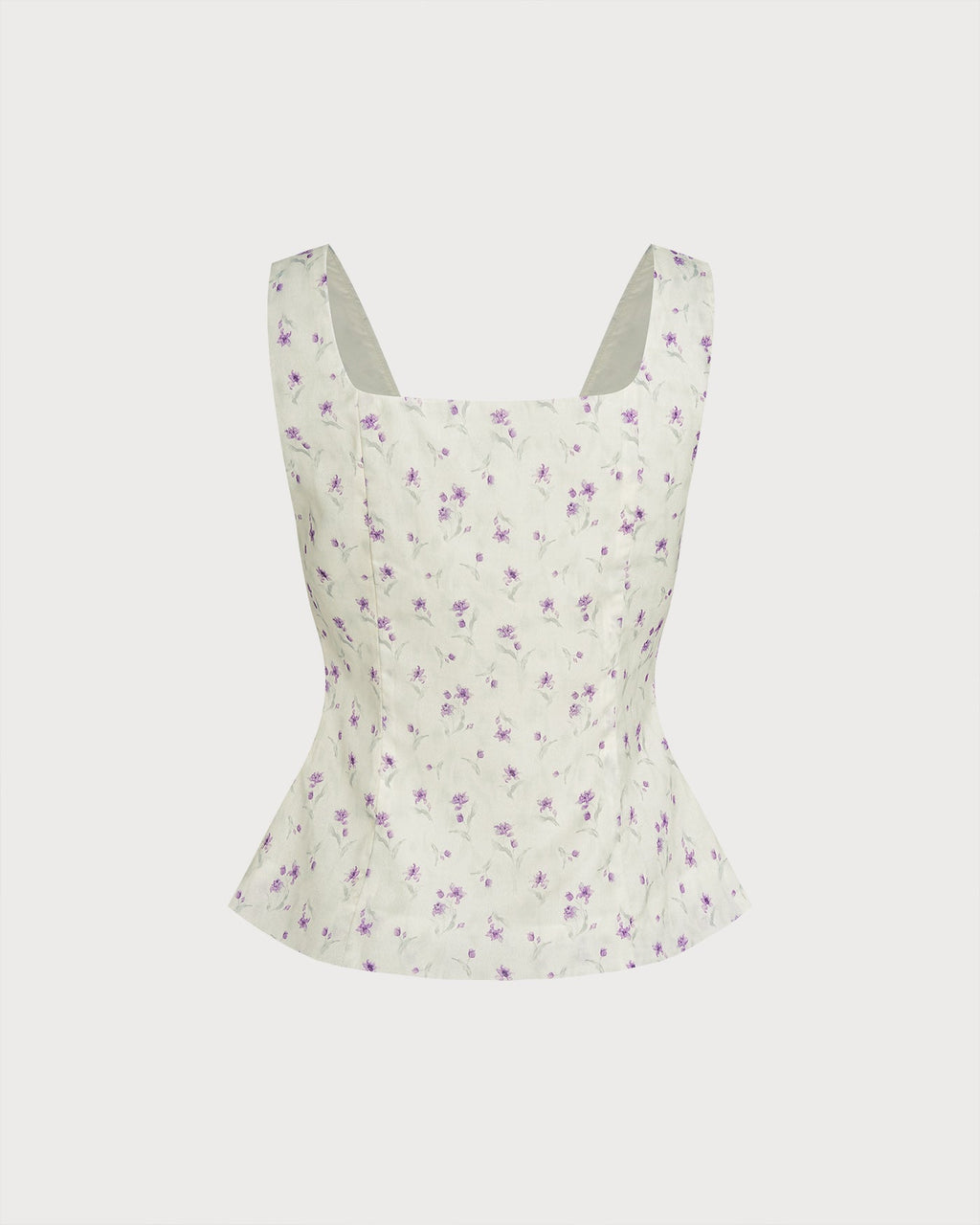 Beige Square Neck Floral Tank Top