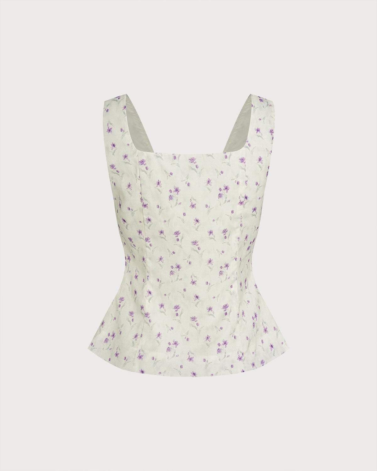 Beige Square Neck Floral Tank Top