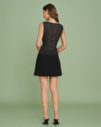 Black Boat Neck Polka Dot Tank Top