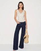 Beige V Neck Floral Chiffon Tank Top