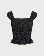 Black Square Neck Polka Dot Tank Top