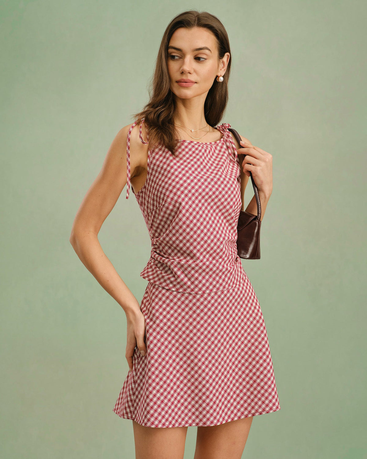 Red Boat Neck Plaid Tank Top