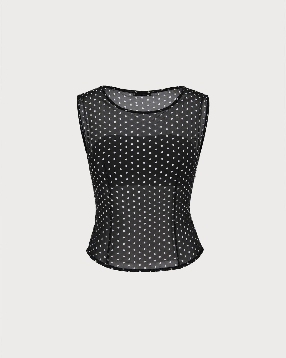 Black Boat Neck Polka Dot Tank Top