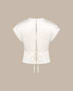 Apricot V Neck Lace Satin Tee