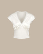 Apricot V Neck Lace Satin Tee