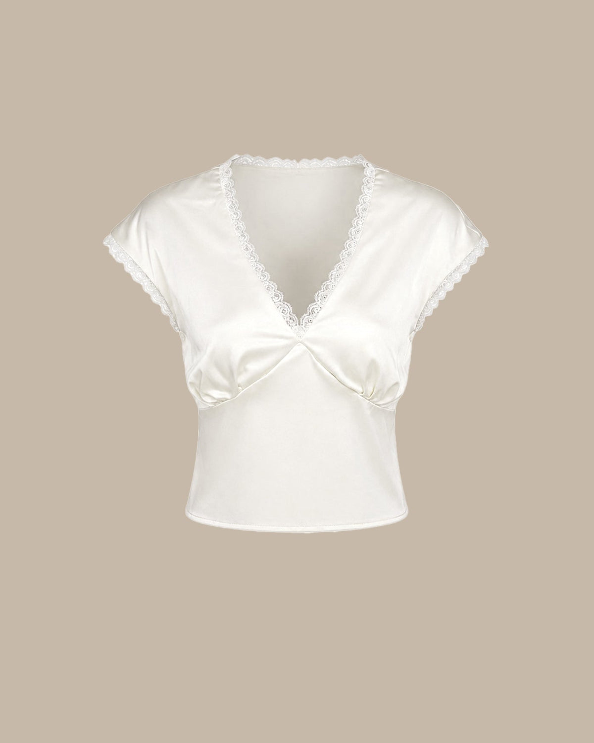 Apricot V Neck Lace Satin Tee