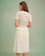 Apricot Boat Neck Shirred Tee
