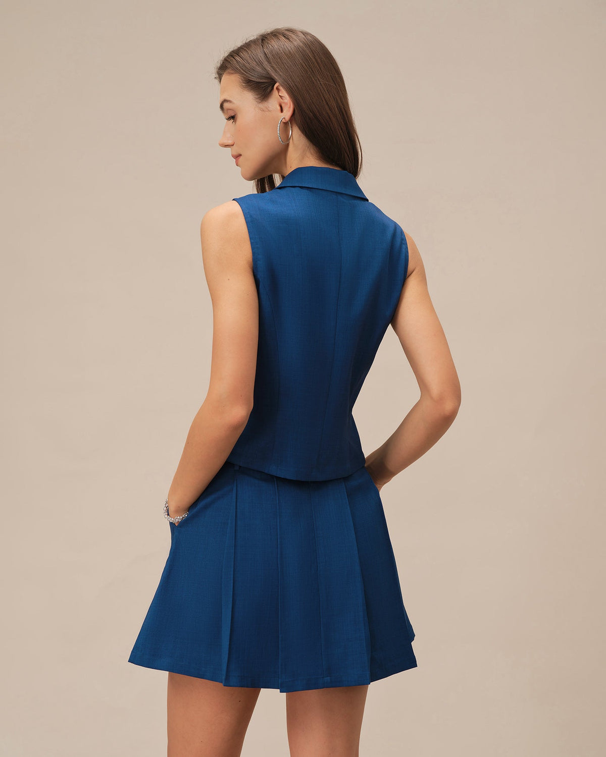 Blue Single Breasted Collar Vest