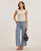 Apricot Boat Neck Button Vest