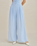 Blue Solid Pockets Straight Pants