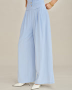 Blue Solid Pockets Straight Pants