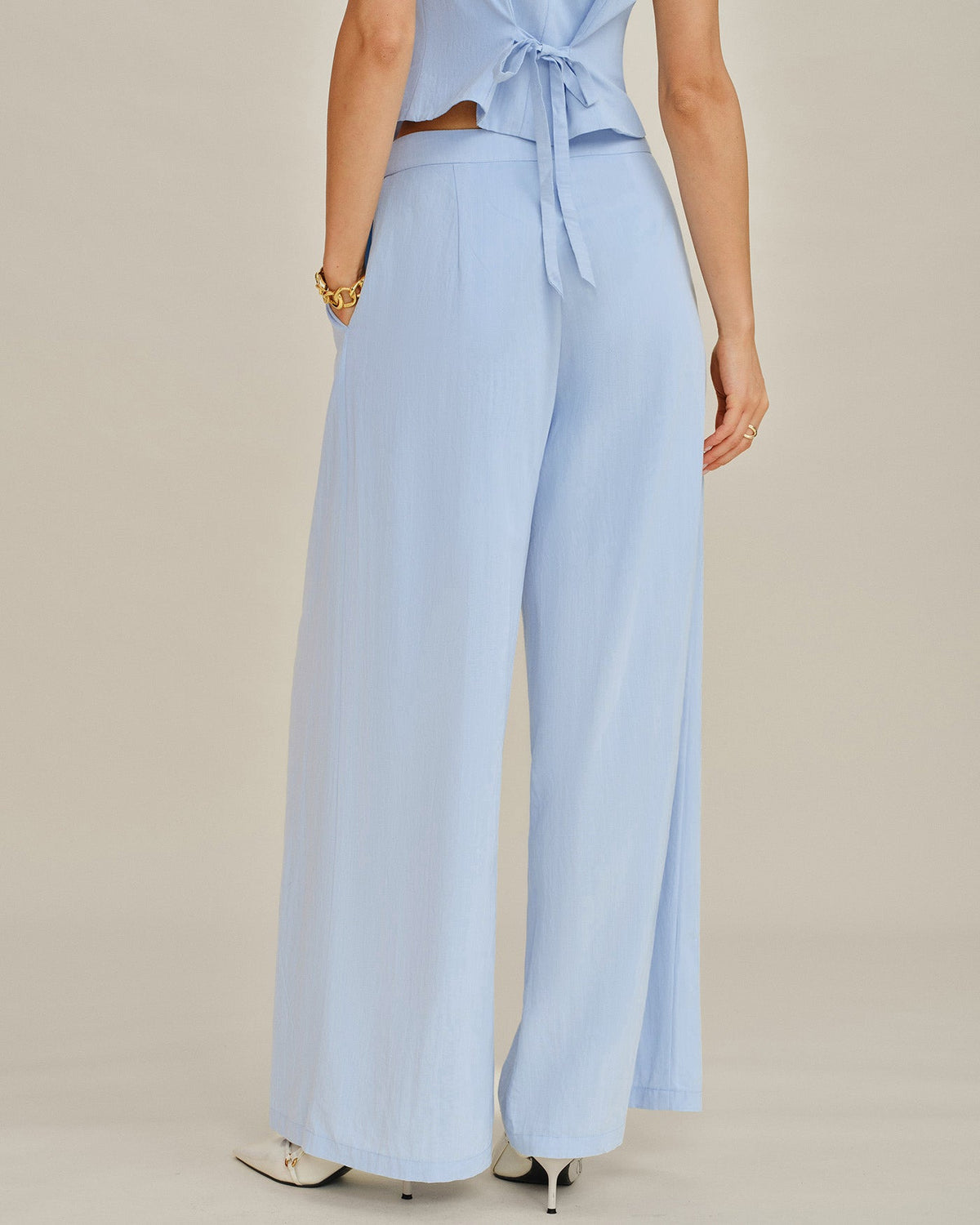 Blue Solid Pockets Straight Pants