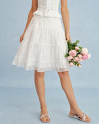 White Lace A-Line Chiffon Skirt