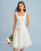 White Lace A-Line Chiffon Skirt
