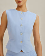 Blue Single Breasted Pockets Vest
